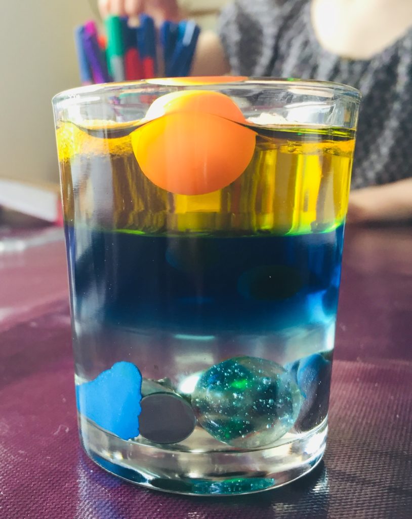 object floating in liquids of different densities